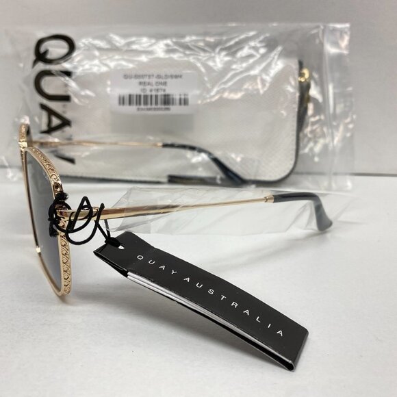 Quay Australia Real One Oversized Sunglasses Gold Smoke main image 6
